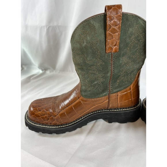 Ariat Fatbaby Cowboy Women's sz 9.5 Western Cowboy Brown Green Leather Boots~EUC - Picture 3 of 16